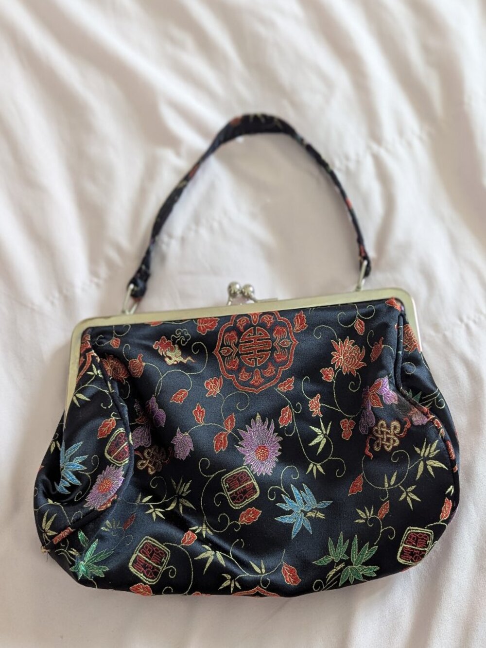 Black Brocade Floral Frame Clutch